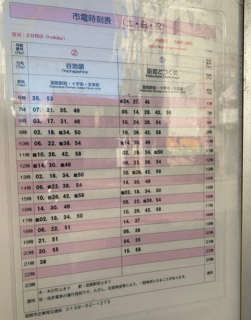 函館市電時刻表